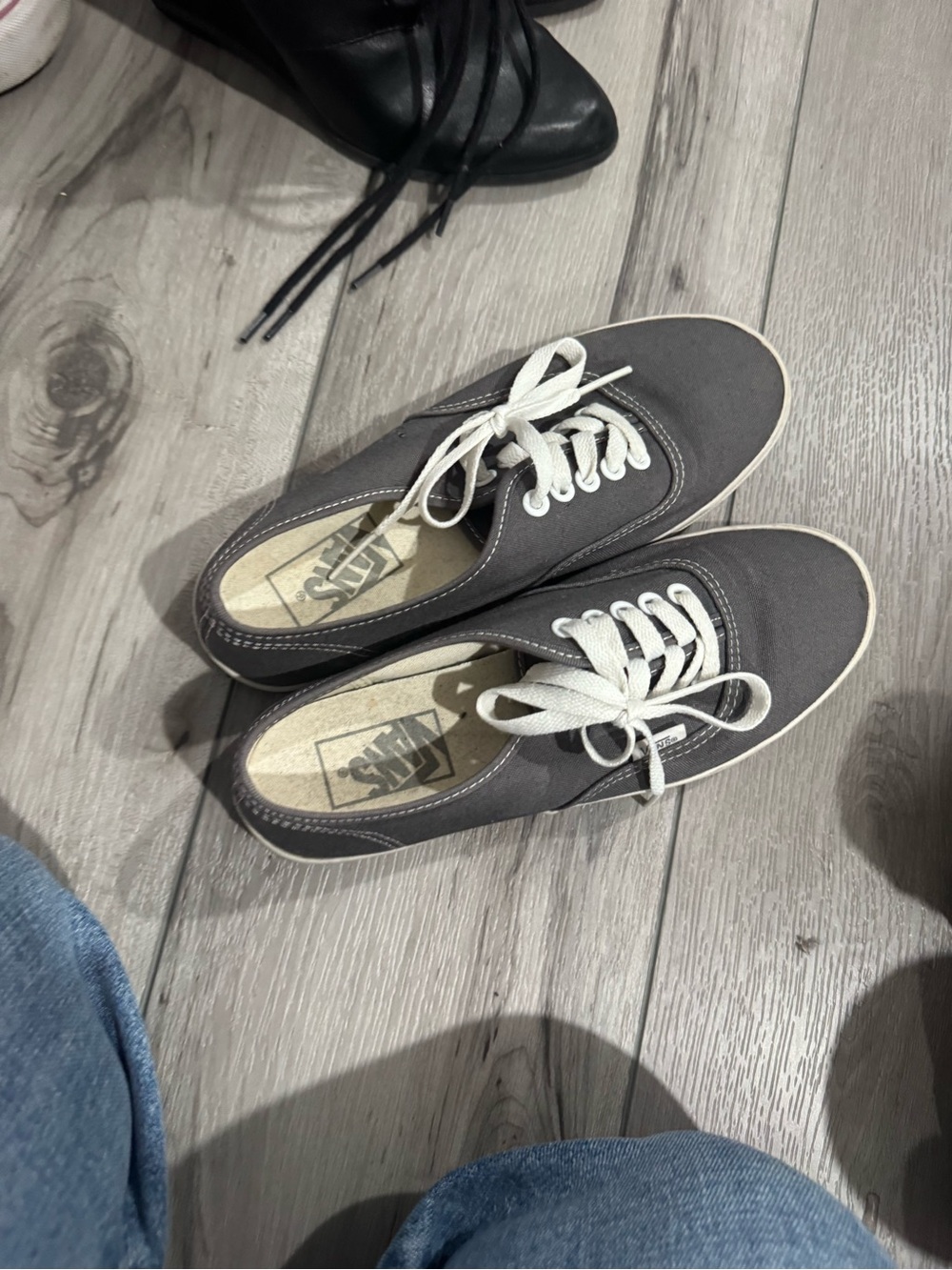 Vans Gray Canvas Low-Top Sneakers with White Laces